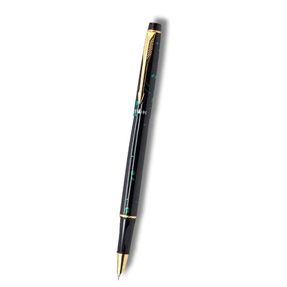 Celestial Splatter Resin Fountain Pen – Classic Hooded Nib, Gold-Tone Arrow Clip, Ergonomic Grip (Available in Blue, Gold, & Green)