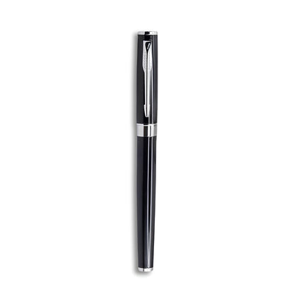 Premium Executive Fountain Pen – High-Gloss Black Resin, Polished Silver-Tone Trim, Stainless Steel Precision Nib