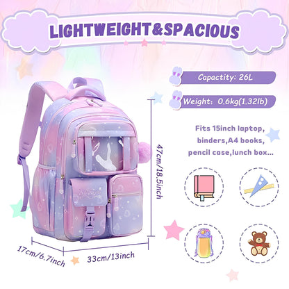 Backpack for School Girls Bags for Middle School Students -2231-Pink
