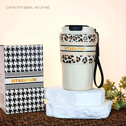 SITARAYURI Leopard Print Stainless Steel Insulated Travel Coffee Cup