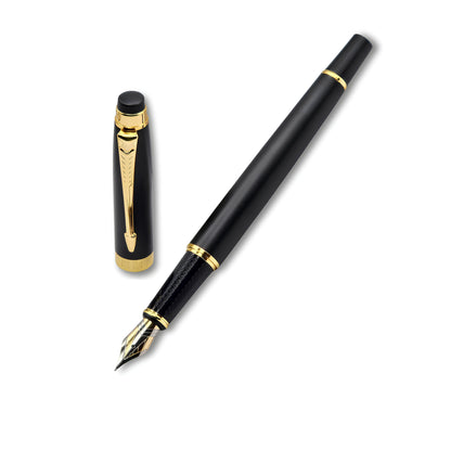 PAILI Premium Executive Fountain Pen – Matte Finish with Gold-Tone Arrow Clip, Two-Tone Precision Nib, Ergonomic Textured Grip (Available in Matte Black & Champagne Silver)