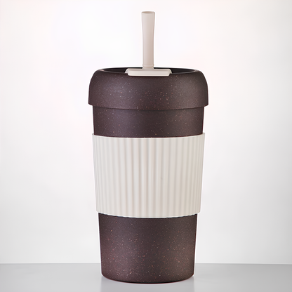 MOOD Eco-Friendly Reusable Travel Coffee cupwith Silicone Grip & Straw