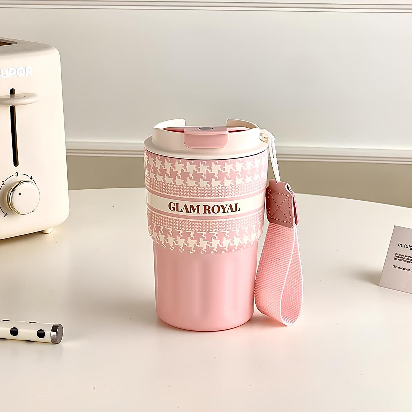 SITAYURI Glam Royal Houndstooth Insulated Tumbler Coffee Cup