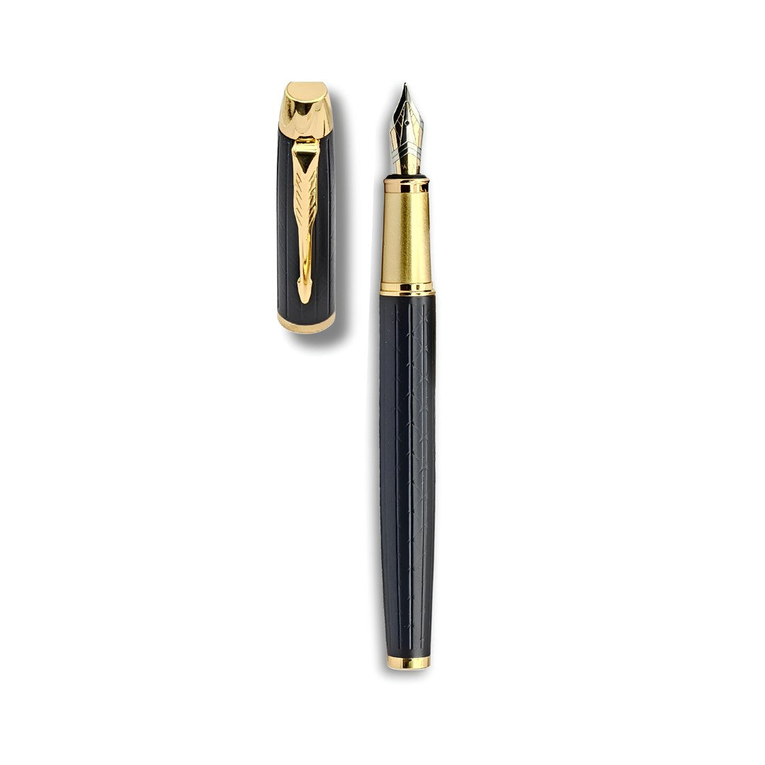 PAILI Premium Geometric Engraved Fountain Pen – Brushed Gold Grip (Available in Multiple Colors)