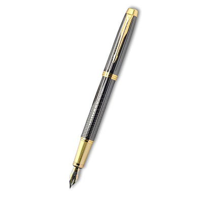PAILI Premium Gunmetal Grid Fountain Pen – Tactile Engraved Barrel, Ergonomic Textured Grip, Two-Tone Precision Nib with Gold Accents