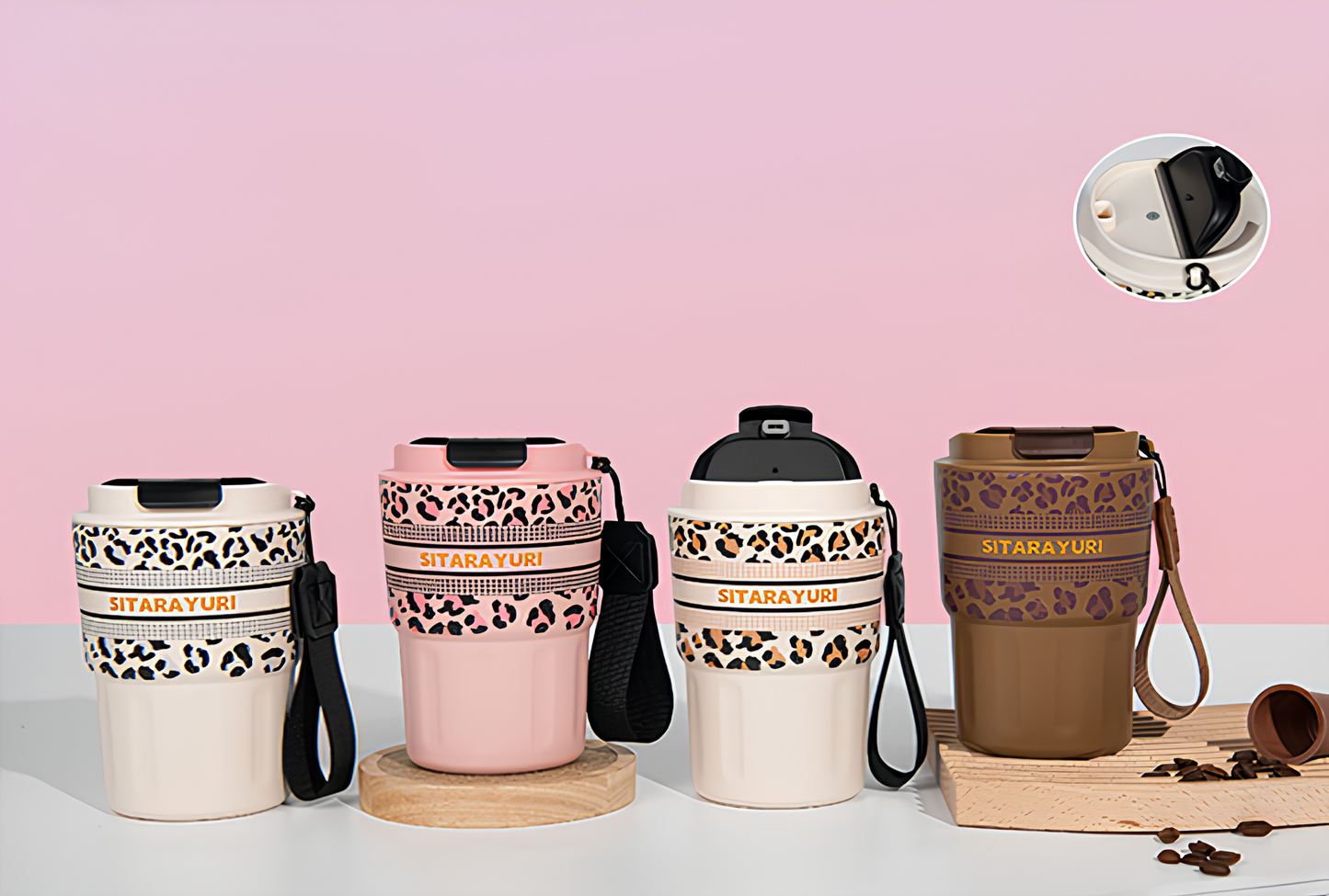 SITARAYURI Leopard Print Stainless Steel Insulated Travel Coffee Cup