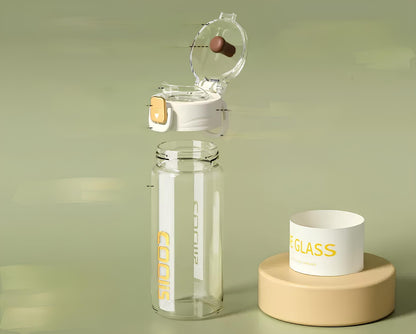 Premium Borosilicate Glass Water Bottle with Locking Flip-Top