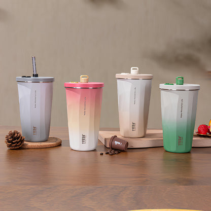 TYESO Vacuum Insulated Coffee Cup with Silicone Strap-600ML