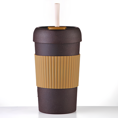 MOOD Eco-Friendly Reusable Travel Coffee cupwith Silicone Grip & Straw