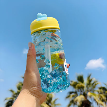 SHOTAY "Fruity Sweetheart" 450ml Tritan Water Bottle – BPA-Free Hydration Cup with Pop-Up Straw, Cute Heart Button & Carry Lanyard ST 7156