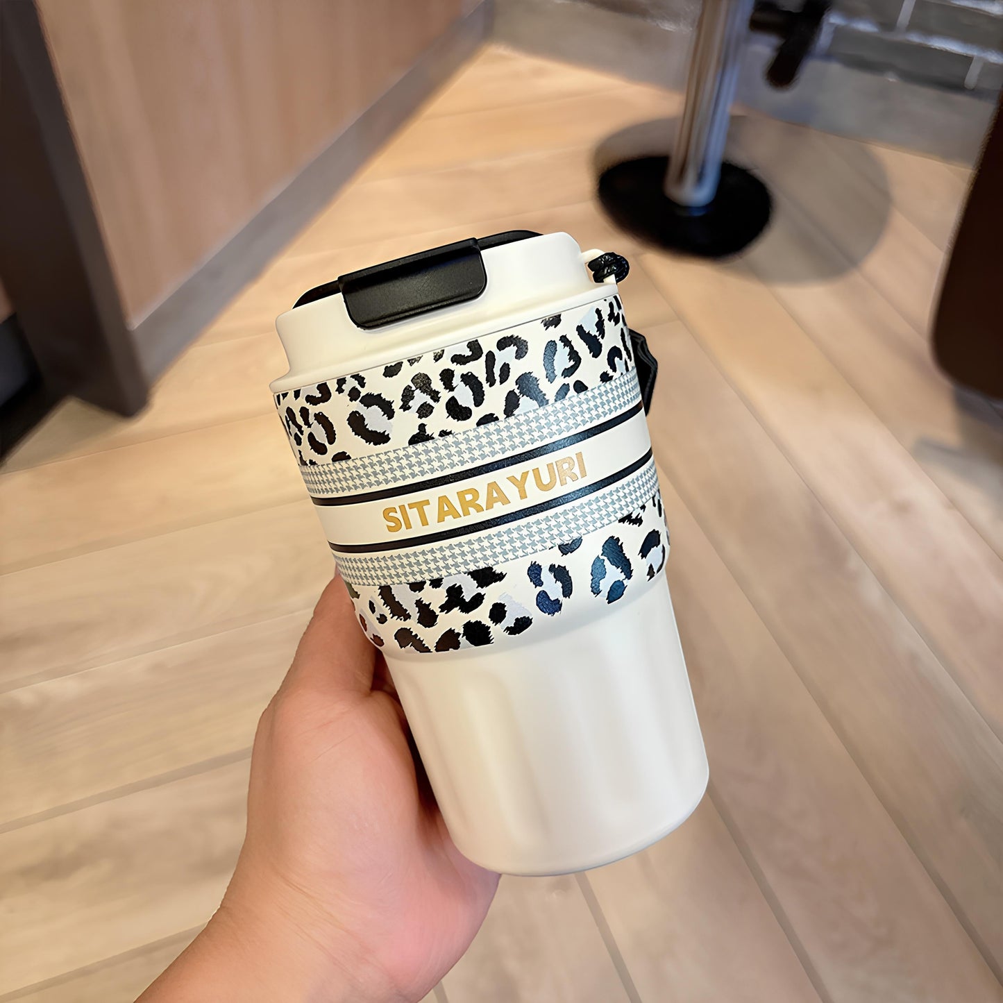SITARAYURI Leopard Print Stainless Steel Insulated Travel Coffee Cup