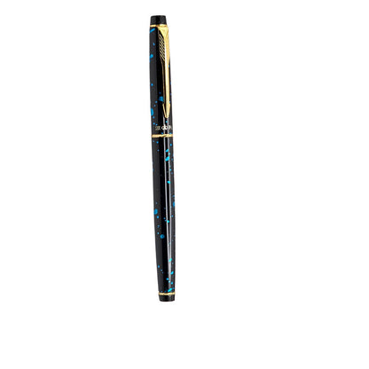 PAILI Celestial Splatter Resin Fountain Pen – Classic Hooded Nib, Gold-Tone Arrow Clip, Ergonomic Grip (Available in Blue, Gold, & Green)