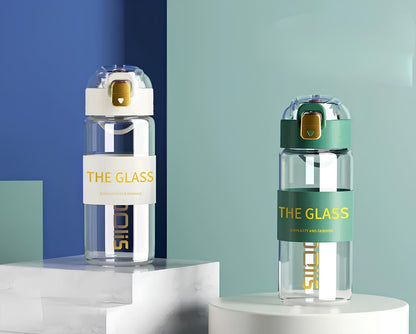 Premium Borosilicate Glass Water Bottle with Locking Flip-Top