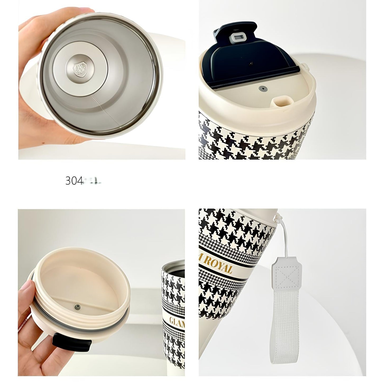 SITAYURI Glam Royal Houndstooth Insulated Tumbler Coffee Cup