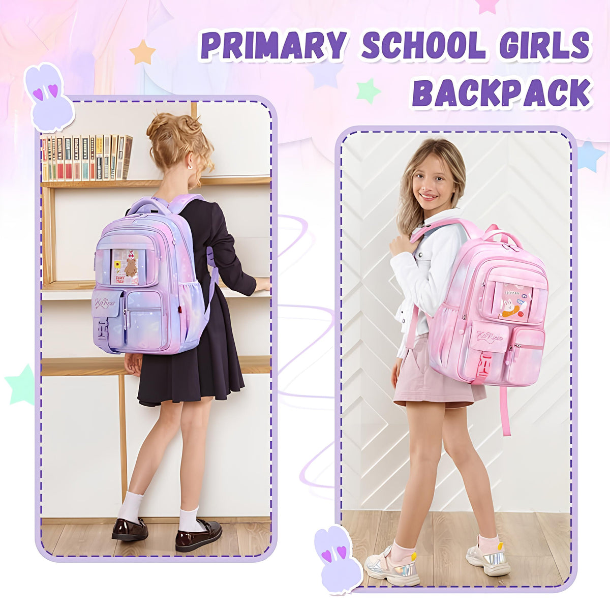 Backpack for School Girls Bags for Middle School Students -2231-Pink