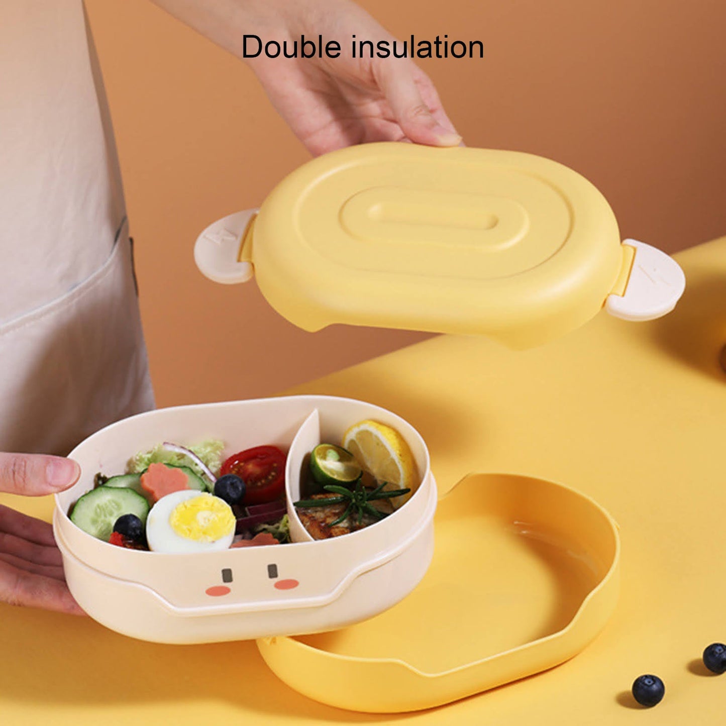 Delicious Reusable Bento Box Lunch for Kids,Freshmage Salad Lunch Container，Airtight,Leak-Proof,and Versatile,Suitable School (780ML, Kids, Yellow)