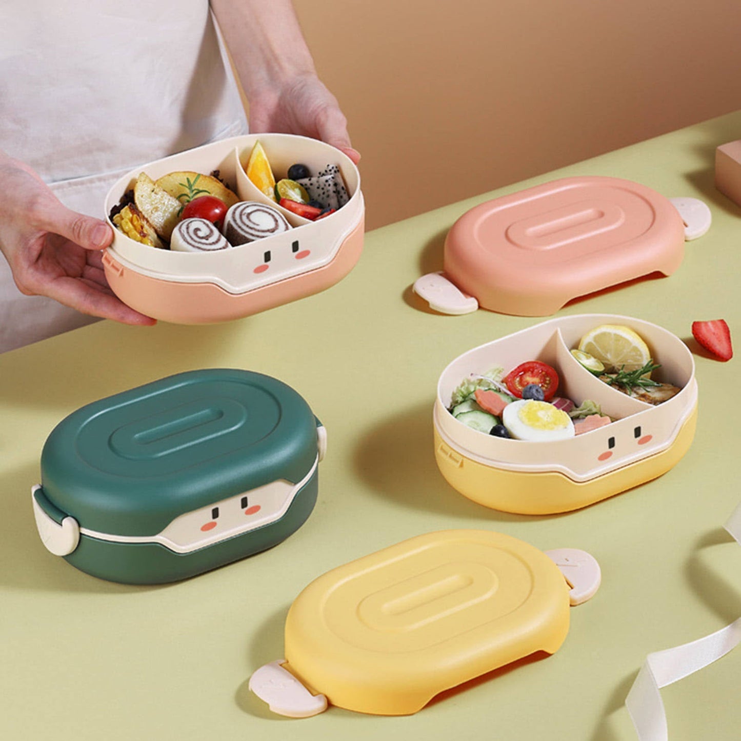 Delicious Reusable Bento Box Lunch for Kids,Freshmage Salad Lunch Container，Airtight,Leak-Proof,and Versatile,Suitable School (780ML, Kids, Yellow)