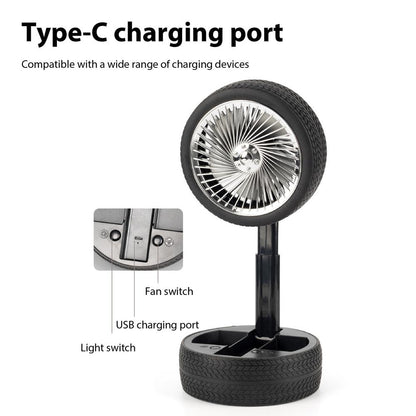 Rechargeable Tyre Shaped Electric Fan – Portable & Powerful Desk Fan