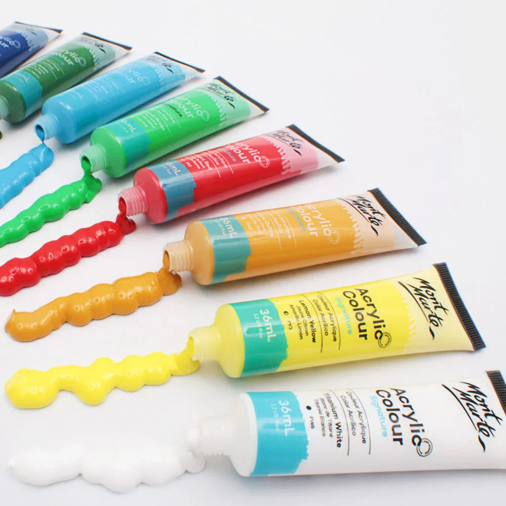 Mont Marte Acrylic Paint Set – 24 Colors x 36ml | For Canvas, Wood & More