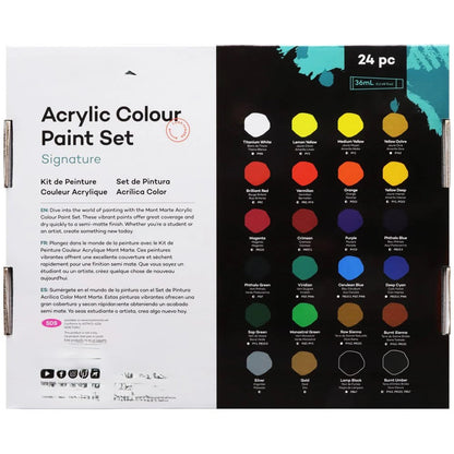 Mont Marte Acrylic Paint Set – 24 Colors x 36ml | For Canvas, Wood & More