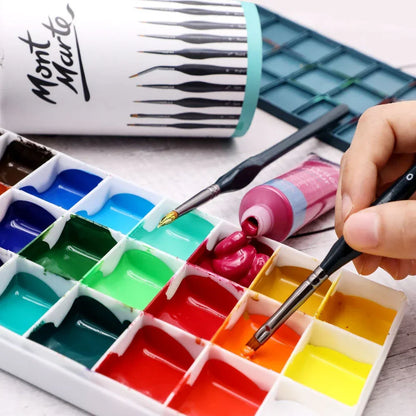 Mont Marte Plastic Signature Detail ?Synthetic Brush Collection, 15 Piece, Taklon Bristles, Suitable for Acrylic, Oil, Watercolor and Gouache Paints, Includes Storage Bag