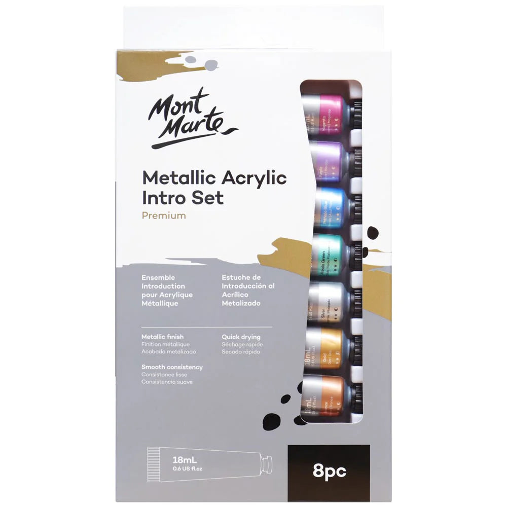 Mont Marte Metallic Acrylic Paint Set – 8 Colors x 18ml