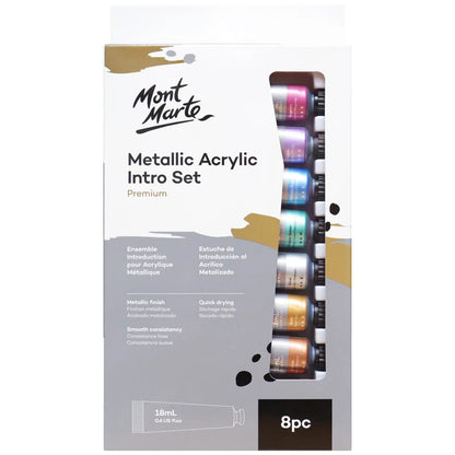Mont Marte Metallic Acrylic Paint Set – 8 Colors x 18ml