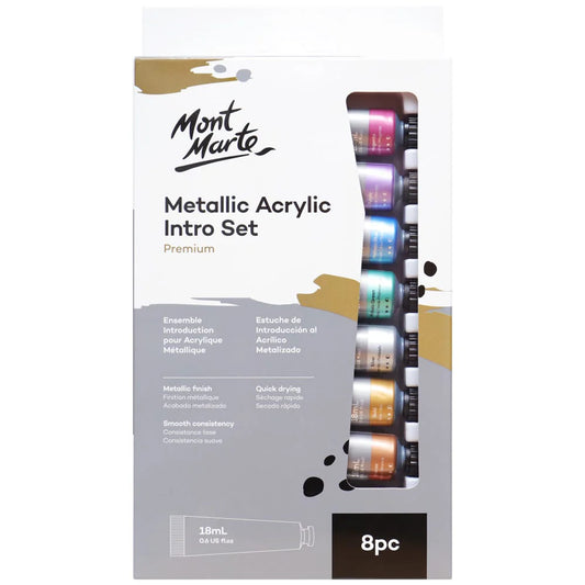 Mont Marte Metallic Acrylic Paint Set – 8 Colors x 18ml