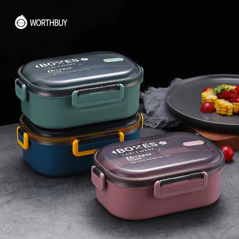 Stainless Steel Lunch Box, 1000ml Bento Box Two Compartments for School for Travel for Picnic (1000ML, Blue , Green , Pink  )