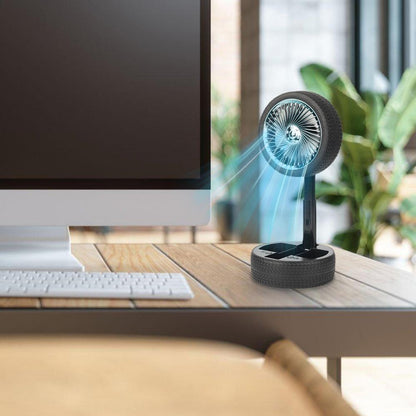 Rechargeable Tyre Shaped Electric Fan – Portable & Powerful Desk Fan