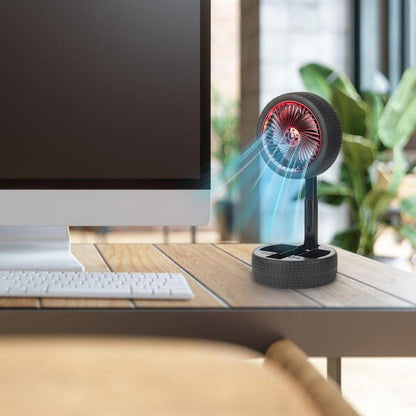 Rechargeable Tyre Shaped Electric Fan – Portable & Powerful Desk Fan