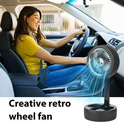Rechargeable Tyre Shaped Electric Fan – Portable & Powerful Desk Fan